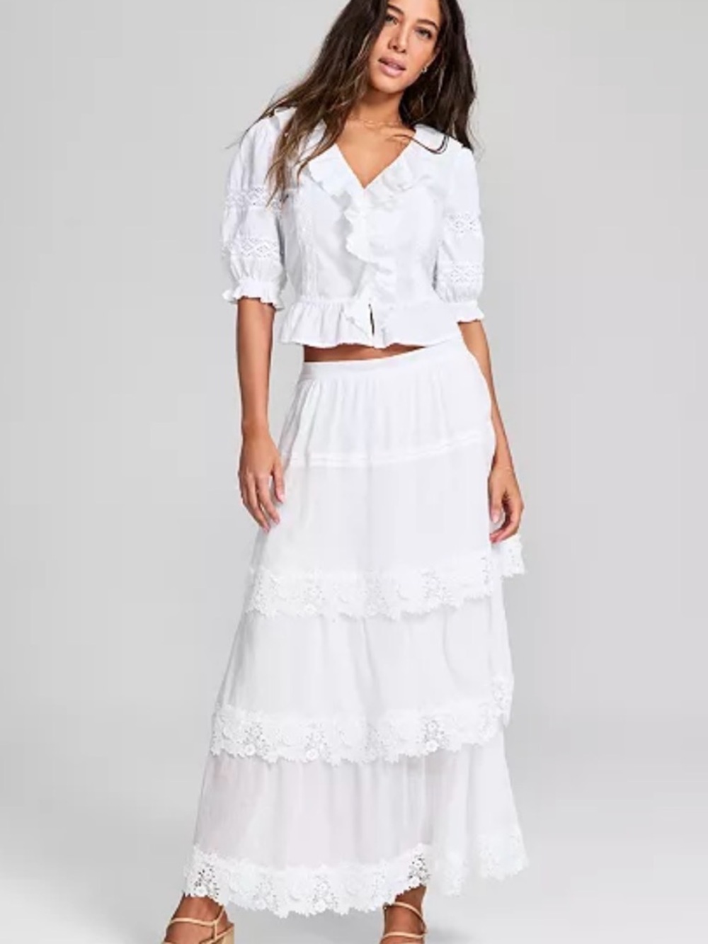 White Lace Tiered Maxi Skirt - Women’s Flowy Summer Skirt